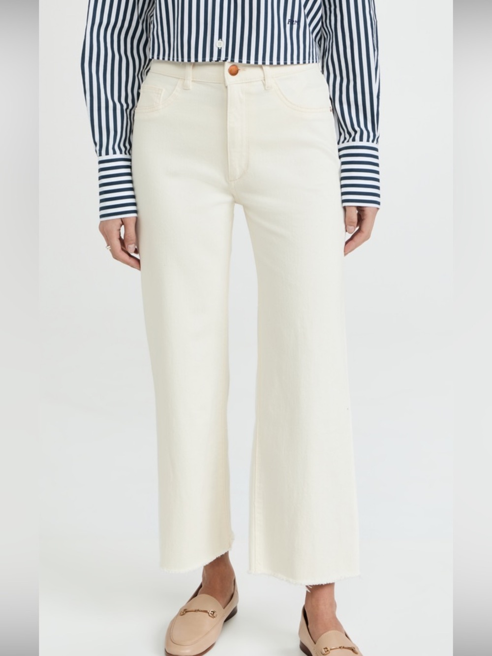 DL1961 Off-White Wide-Leg High-Rise Jeans